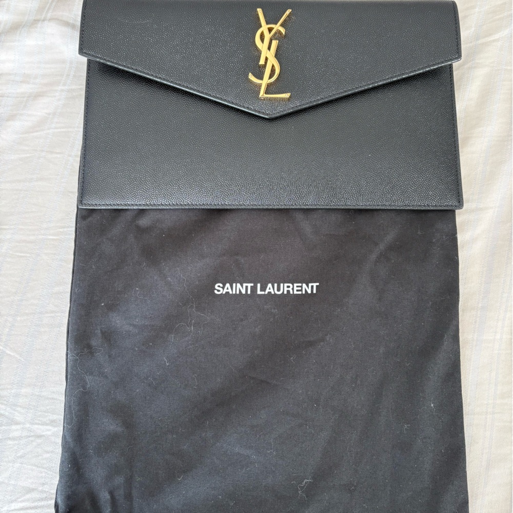 Saint Laurent Black Textured Leather Wallet with Gold Logo